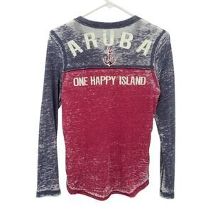 Yachet Club Long Sleeve Distressed T Shirt Aruba Island Travel Destination S‎
